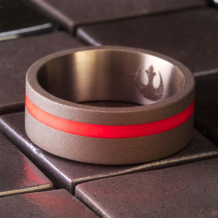 Glowing Red Enamel Ring in Titanium