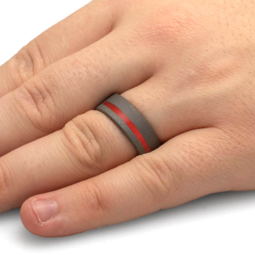 Red Glowing Enamel Ring on Hand