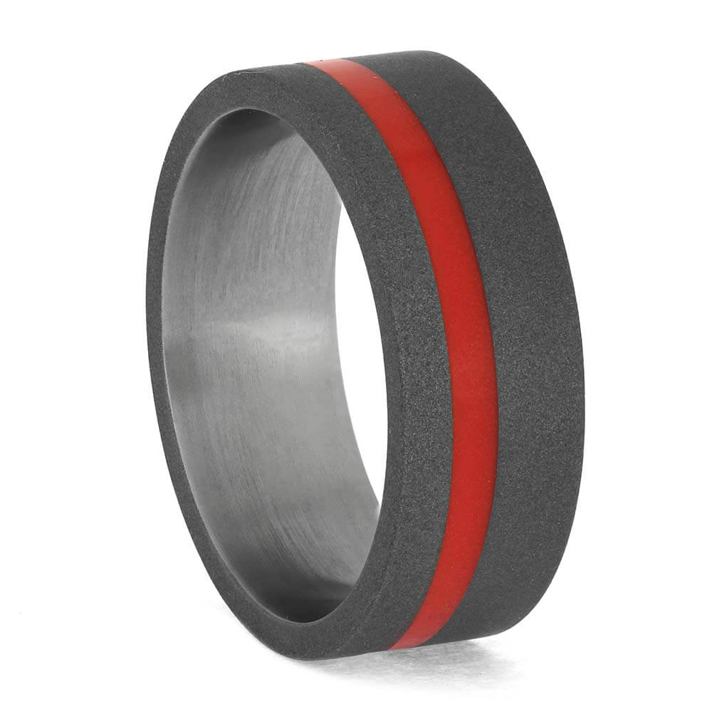 Vivid Red Enamel Wedding Band in Titanium