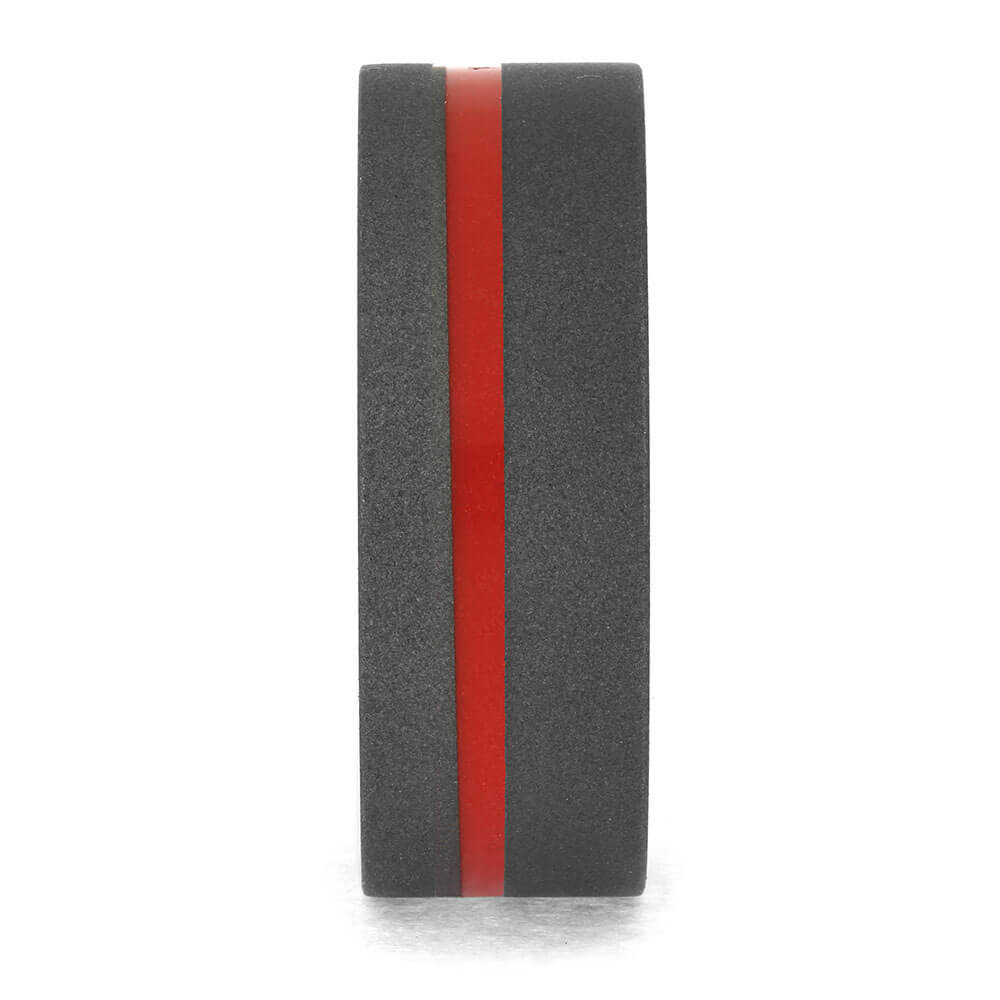 Unique Red Enamel Wedding Band in Sandblasted Titanium
