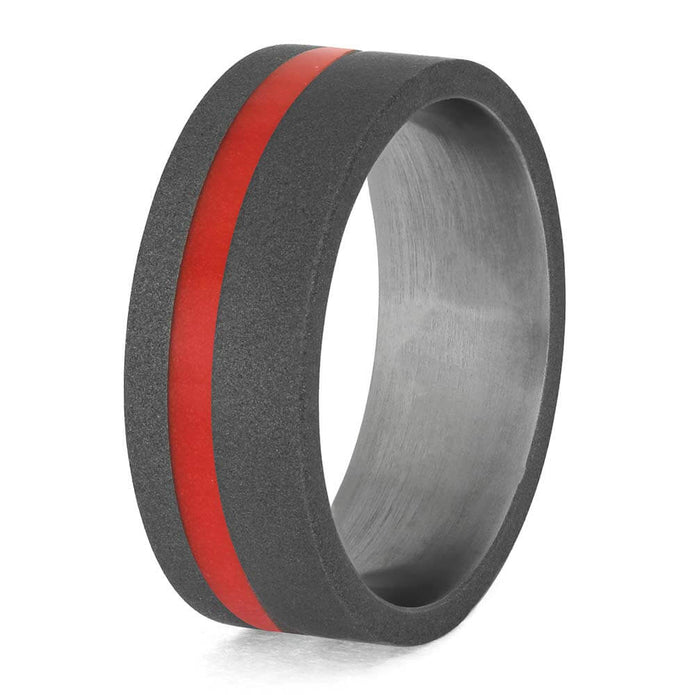 Custom Titanium Wedding Band with Glowing Red Inlay