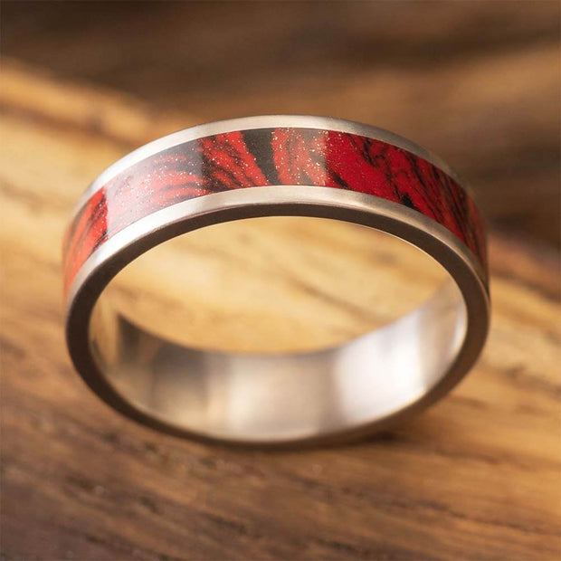 Custom Red and Black Wedding Band for Men