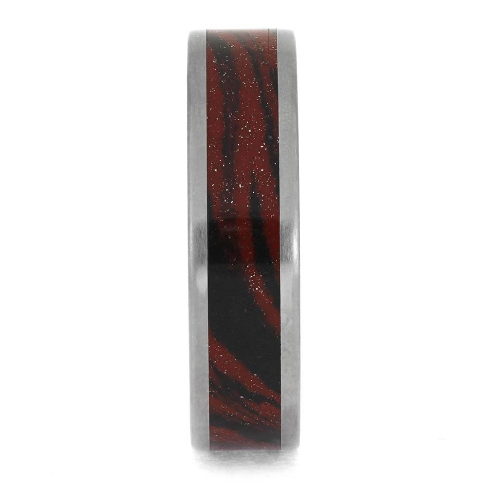 Titanium Ring with Red and Black Metal Inlay