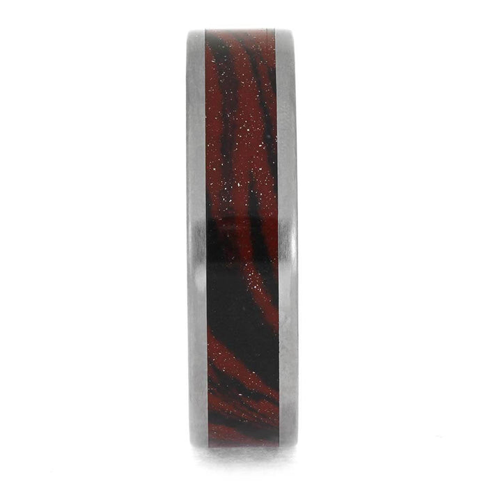 Titanium Ring with Red and Black Metal Inlay