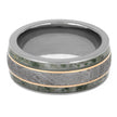 Ring with metallic band and textured interior on a white background