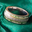 Moss Agate and Meteorite Wedding Band