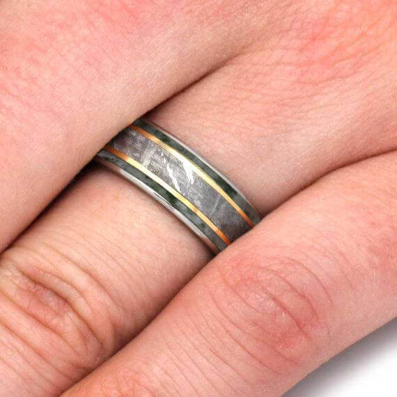 Meteorite and Moss Agate Ring