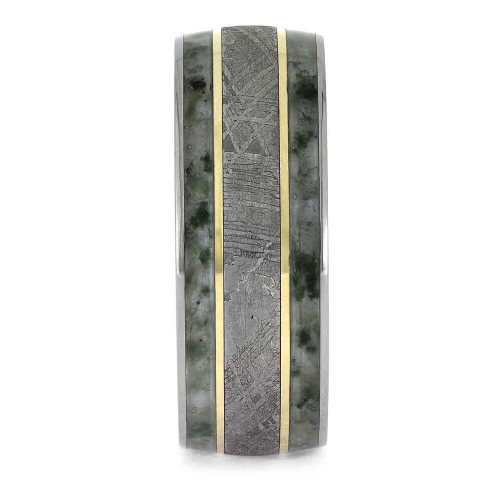 Gibeon Meteorite and Moss Agate Ring for Men