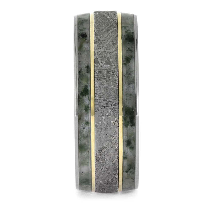 Gibeon Meteorite and Moss Agate Ring for Men