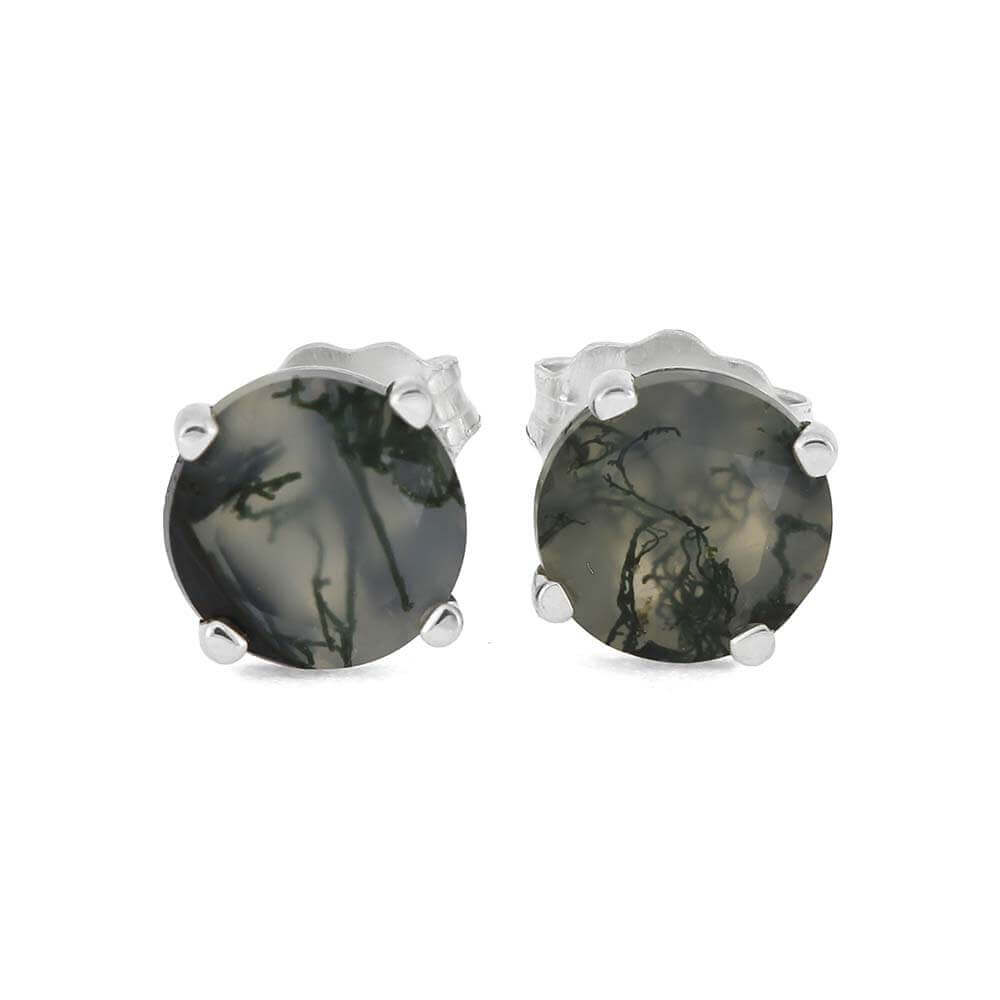 Stud Earrings with Moss Agate in Silver