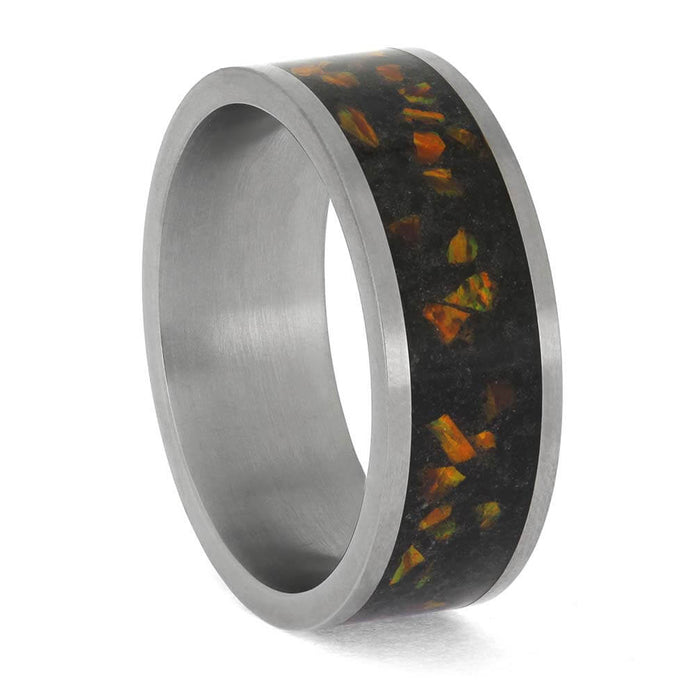 Volcano Ring for Men with Opal and Basalt
