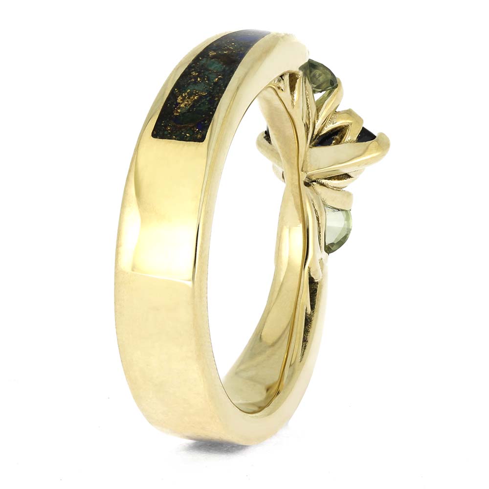 Floral Engagement Ring with Desert Mosaic Shank Inlays
