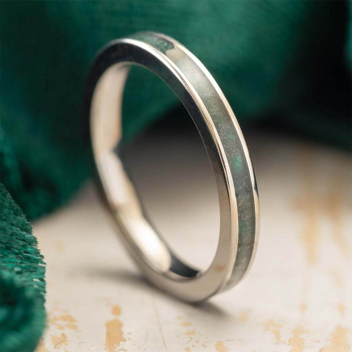 Polished Titanium Ring with Emerald Inlay