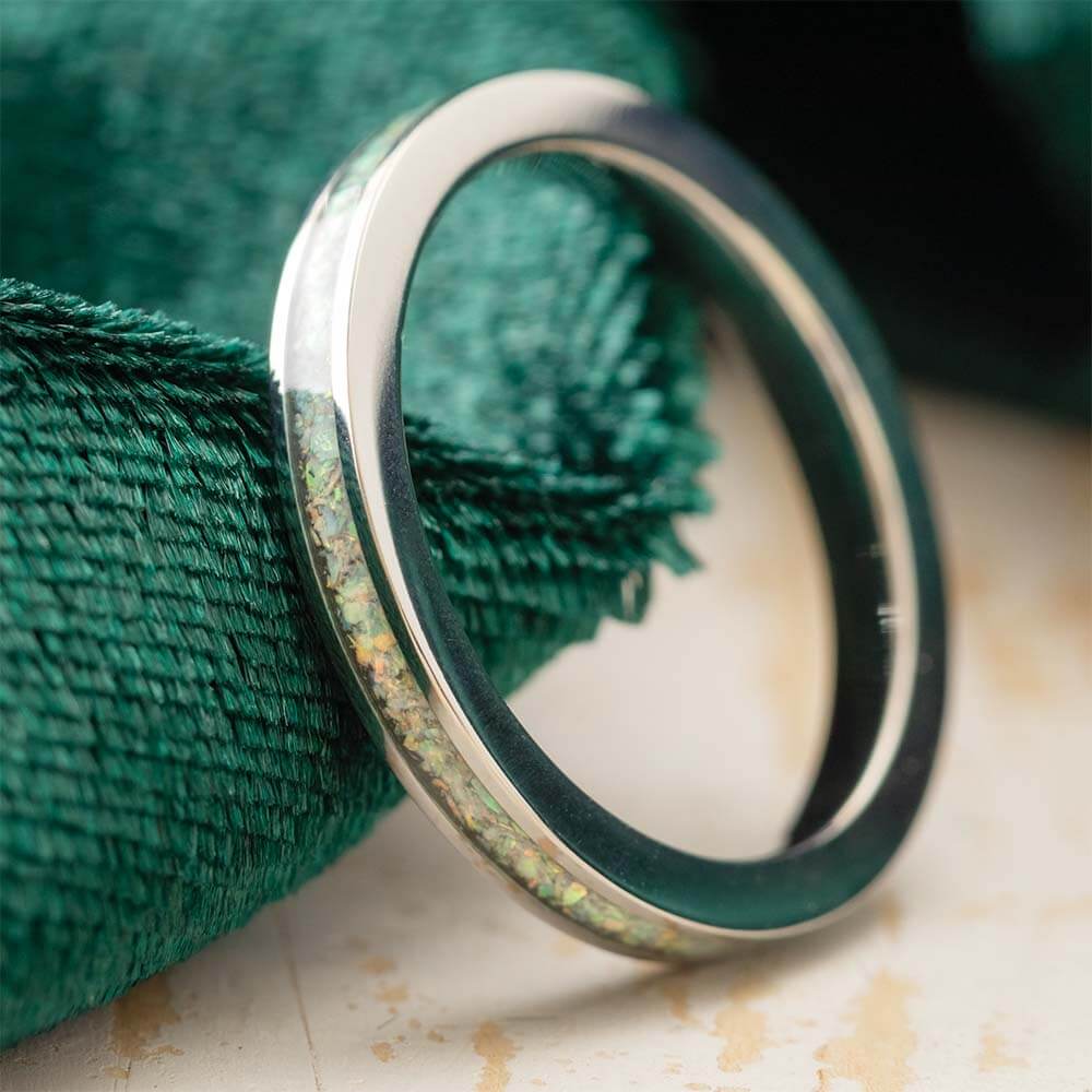 Stackable Birthstone Ring with Synthetic Opal Inlay