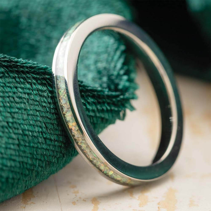 Stackable Birthstone Ring with Synthetic Opal Inlay
