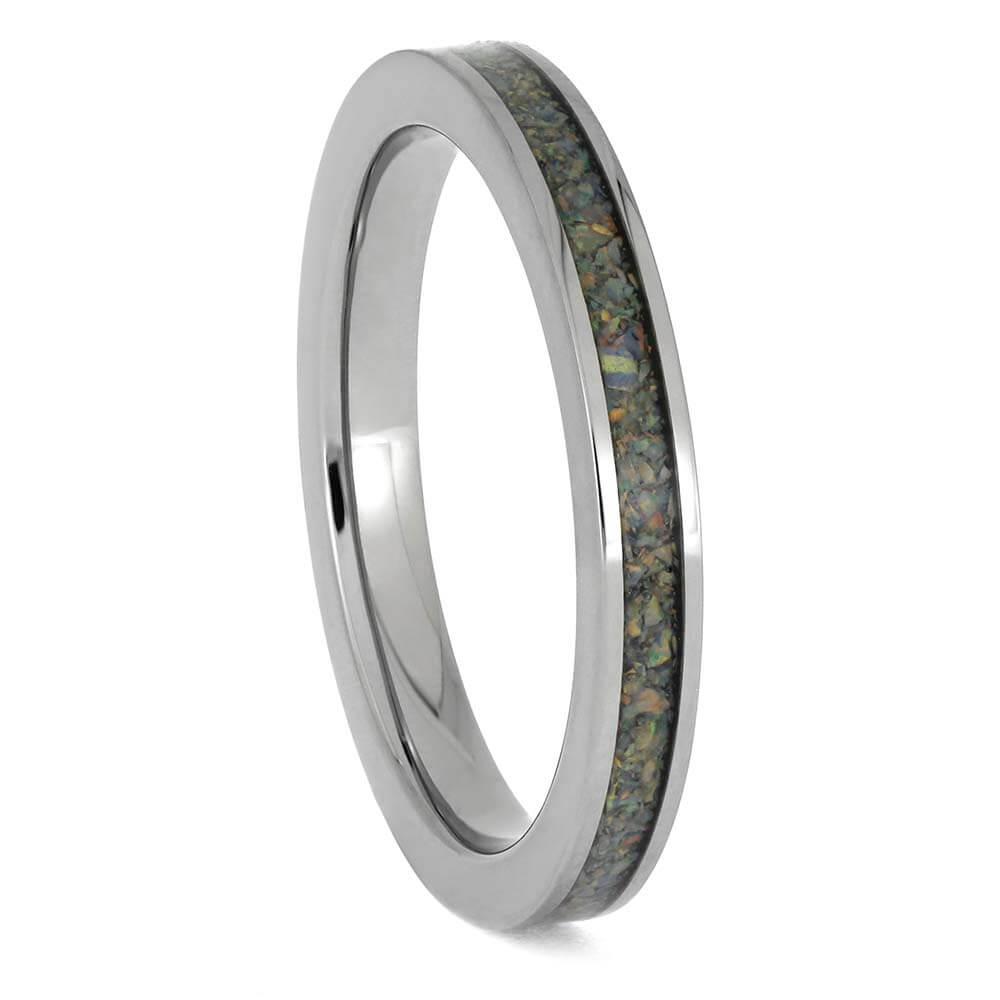 Narrow Synthetic Opal Wedding Band in Titanium