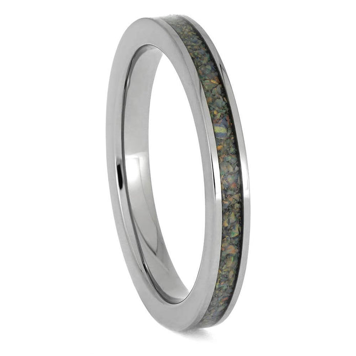 Narrow Synthetic Opal Wedding Band in Titanium