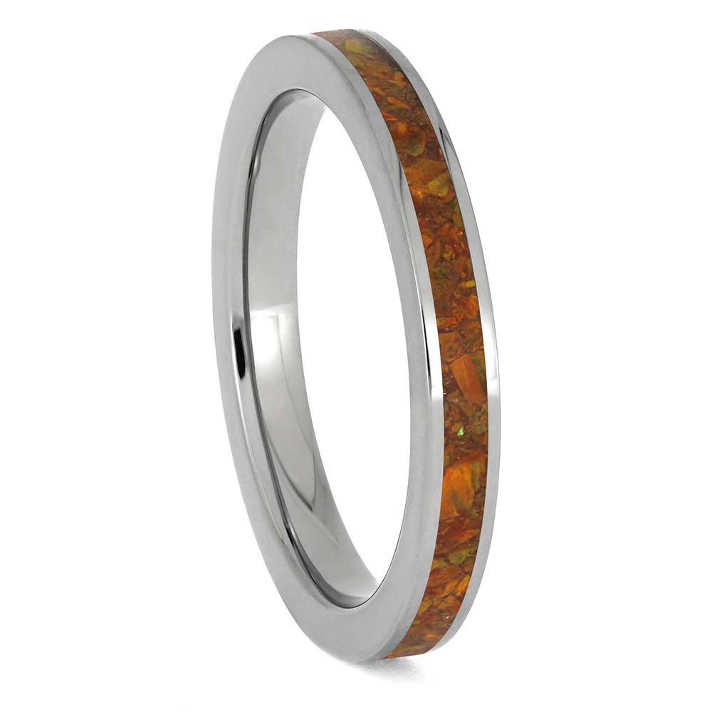 Orange Synthetic Opal Ring in Titanium