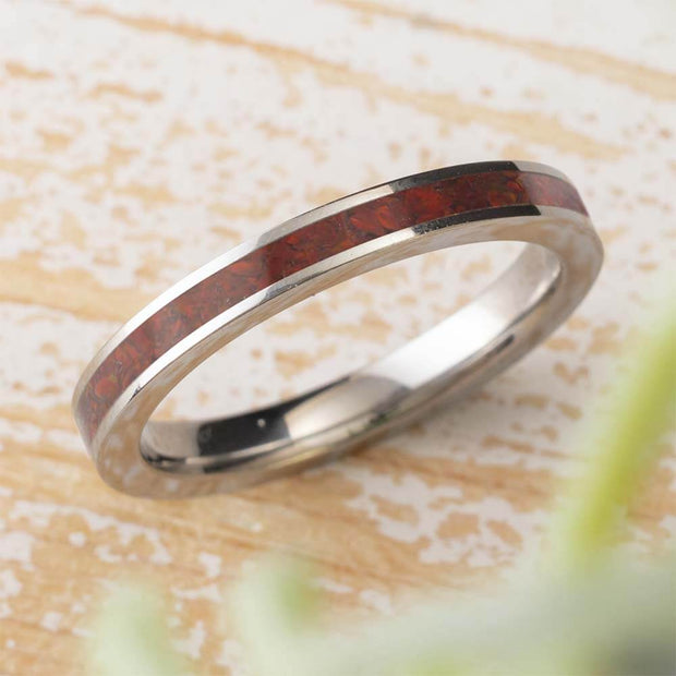 Red Opal Wedding Ring or Stackable Band