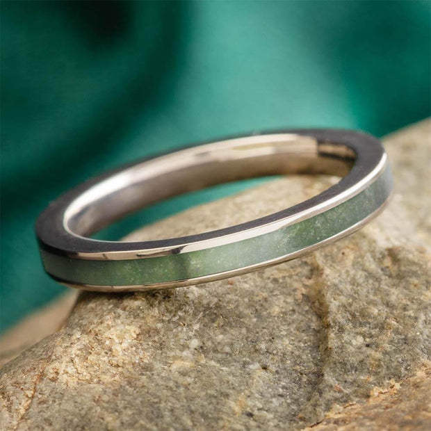 Green Peridot Ring in Titanium, August Birthstone Ring