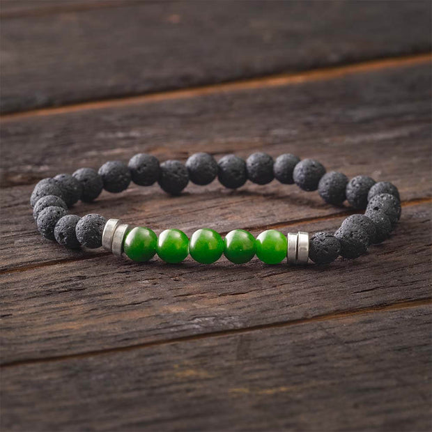 Green Jade and Lava Bead Bracelet