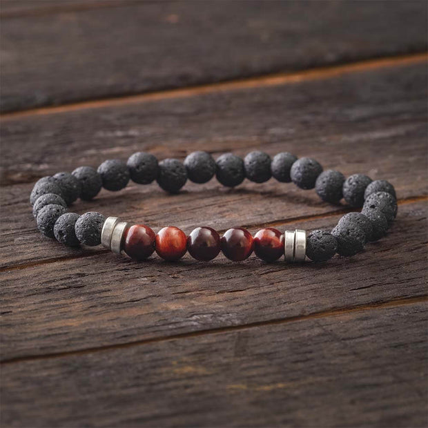 Tiger Eye Bracelet with Lava Beads