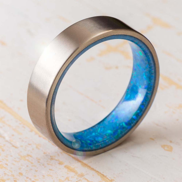 Blue Synthetic Opal Ring for Men
