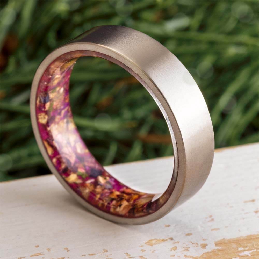 Flower Petal Wedding Band in Titanium
