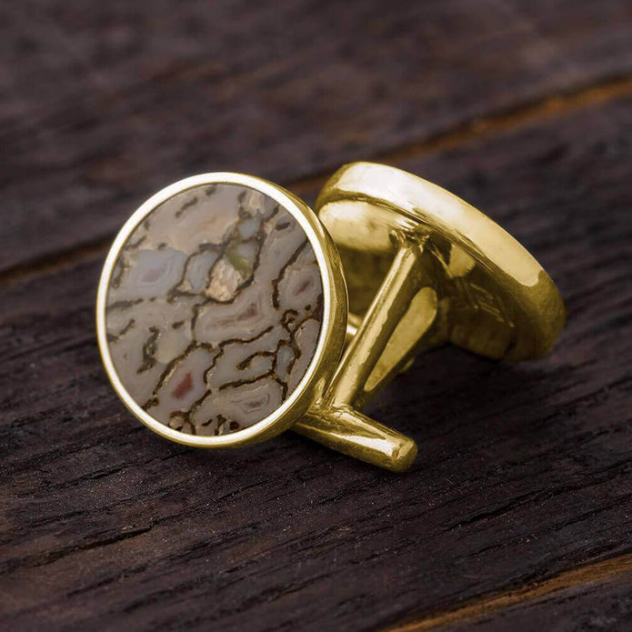 Dinosaur Bone Cuff Links in Yellow Gold