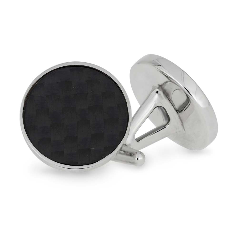 Round Carbon Fiber Cuff Link Set