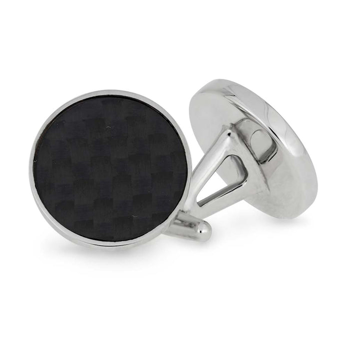 Round Carbon Fiber Cuff Link Set