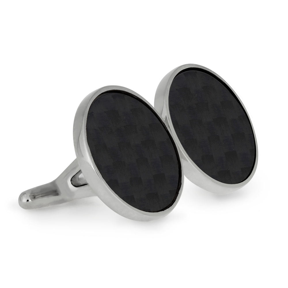 Carbon Fiber Cuff Link Set in Silver