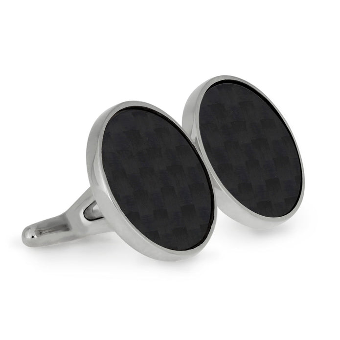 Carbon Fiber Cuff Link Set in Silver