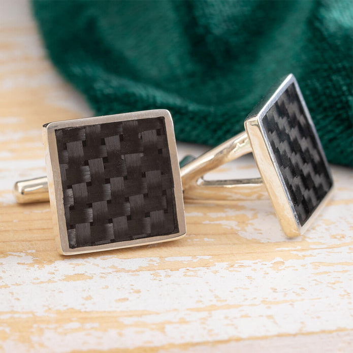 Square Cuff Links with Black Carbon Fiber