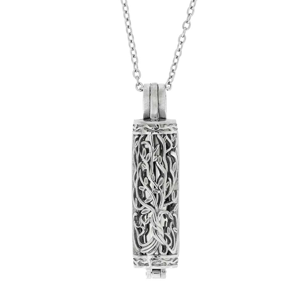 Silver Colored Memorial Urn with Floral Pattern