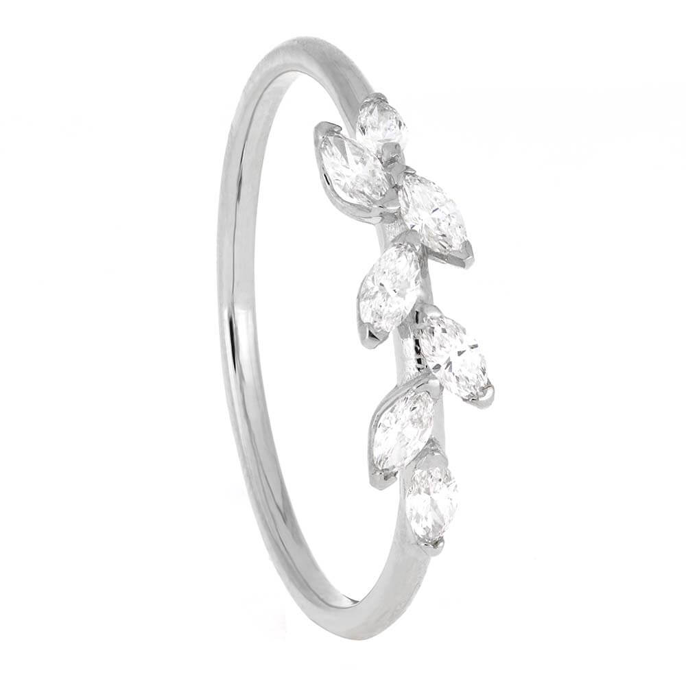 Leaf Design Wedding Band in Silver with Diamonds