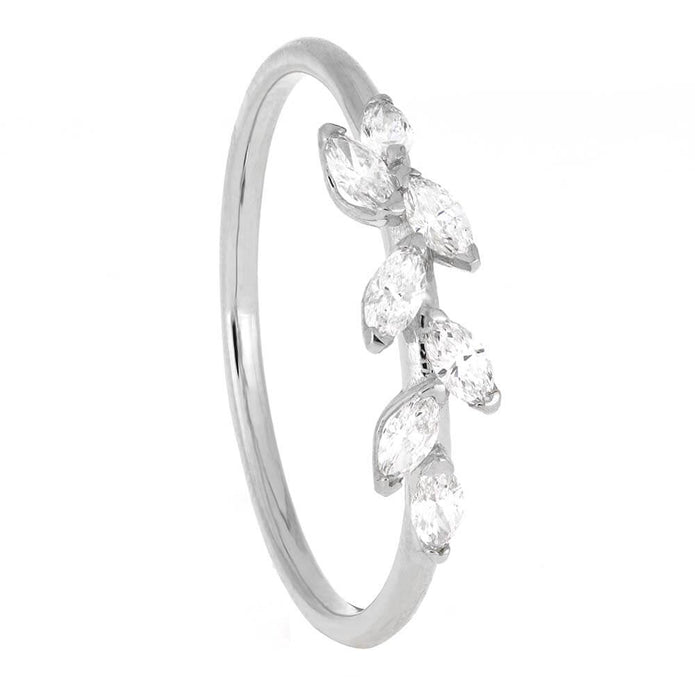 Leaf Design Wedding Band in Silver with Diamonds