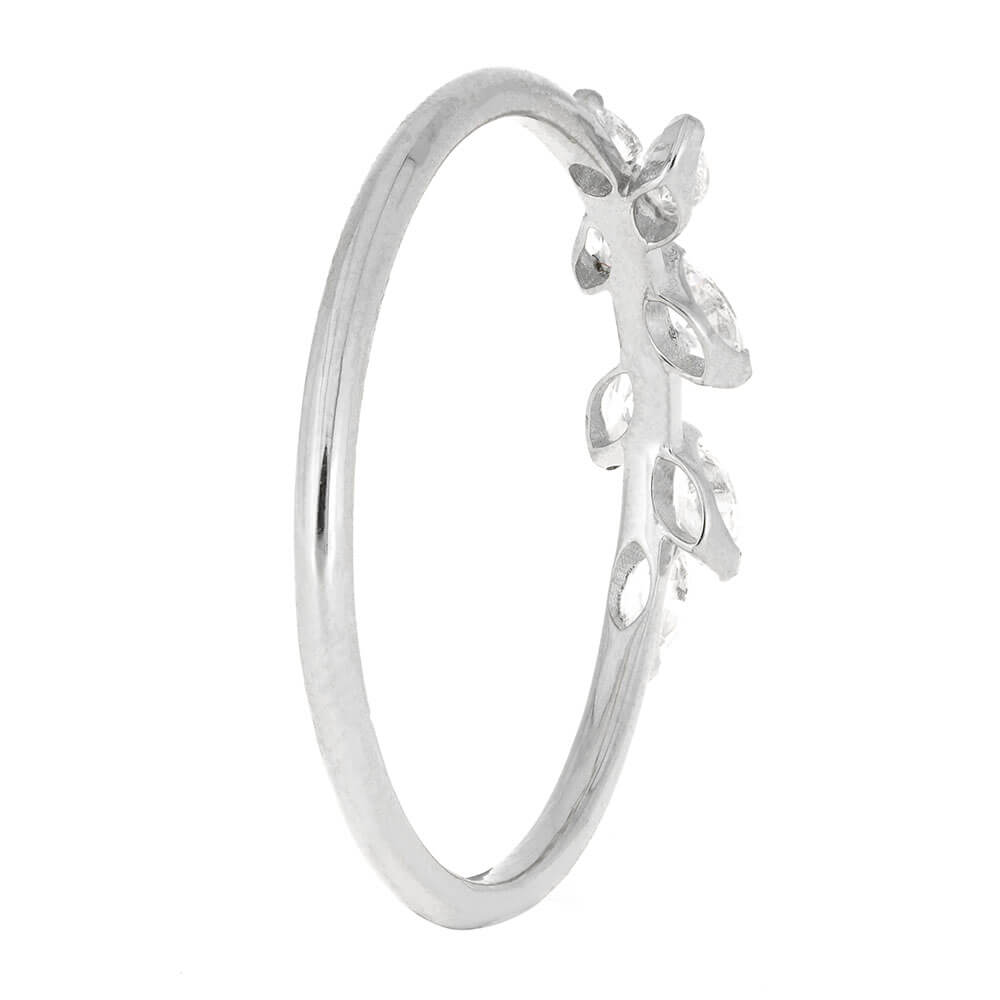 Leaf Ring with Marquise Cut Diamonds, Polished Sterling Silver Finish
