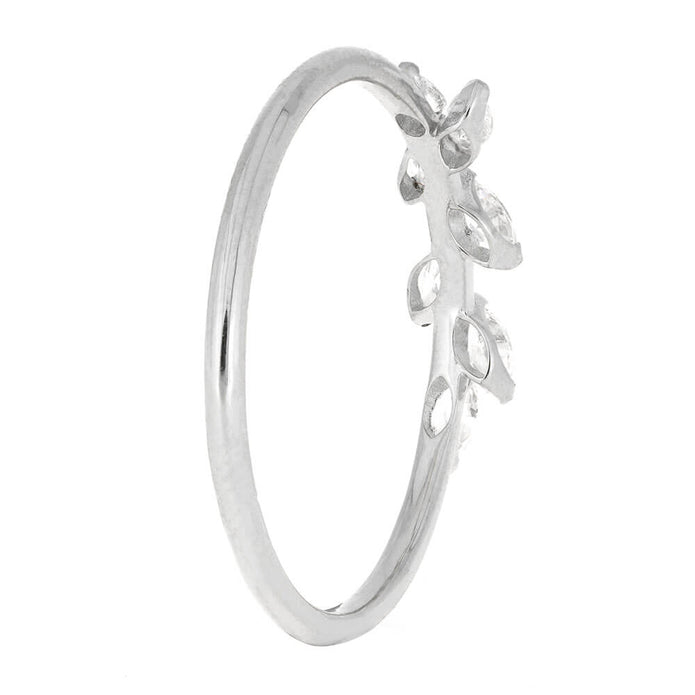 Leaf Ring with Marquise Cut Diamonds, Polished Sterling Silver Finish