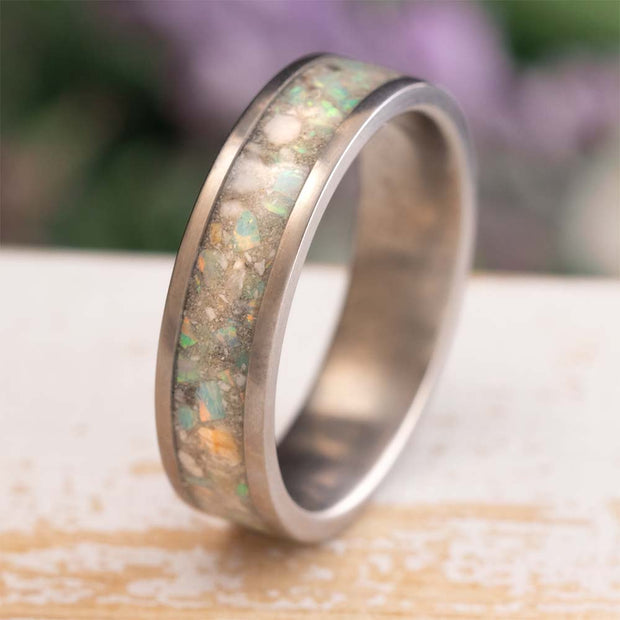 Shimmering Opal and Ashes Memorial Ring