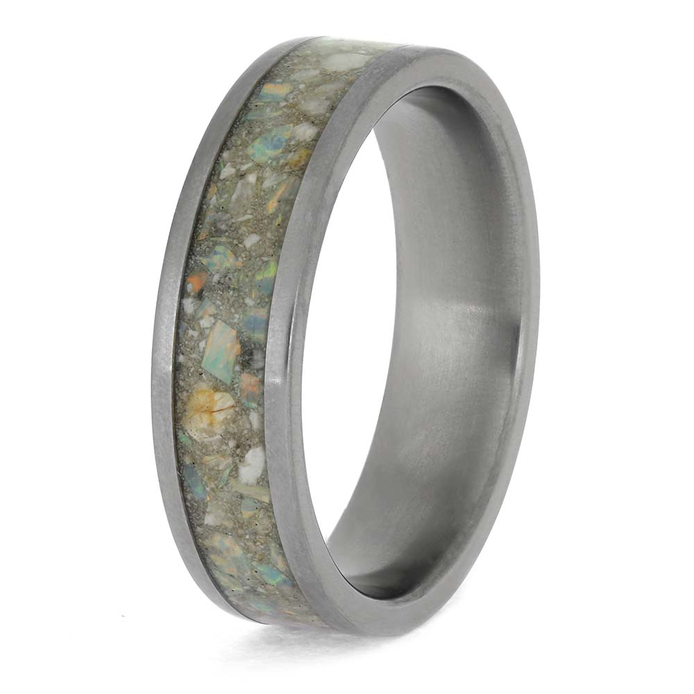 Opal Memorial Ring with Cremains in Titanium