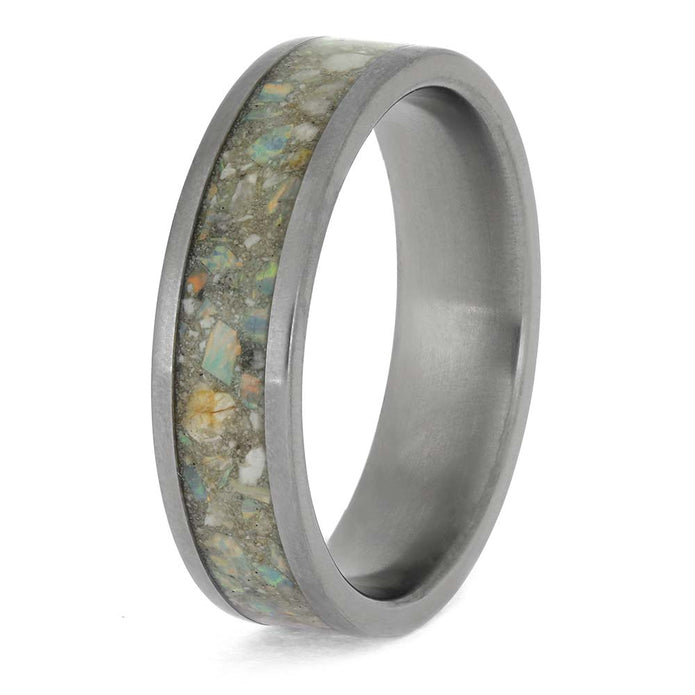 Opal Memorial Ring with Cremains in Titanium