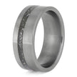 Silver ring with a textured band on a white background