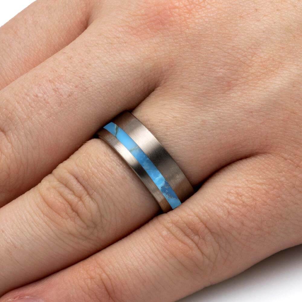 Turquoise and Titanium Ring on Hand