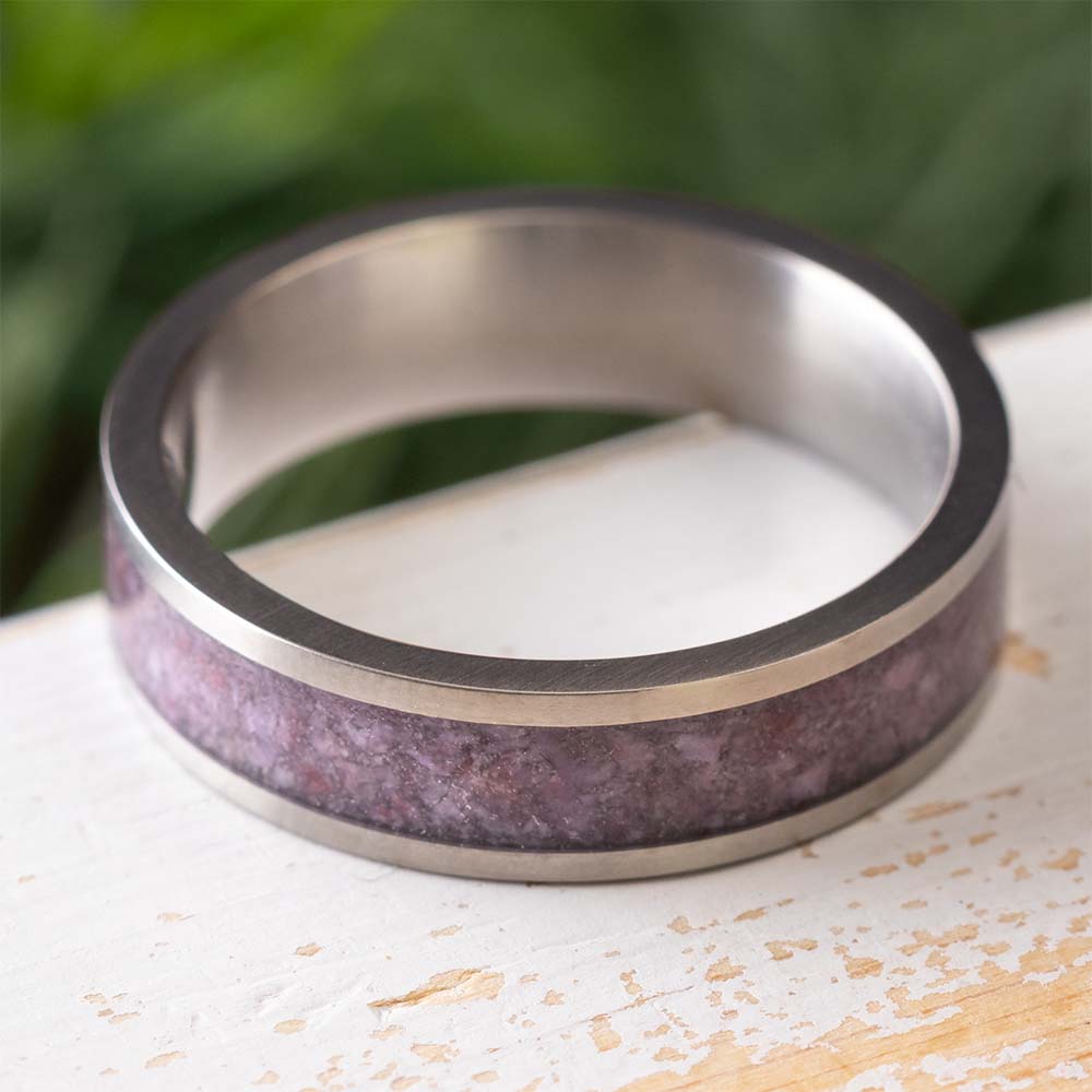 Wedding Band with Crushed Purple Jade Inlay