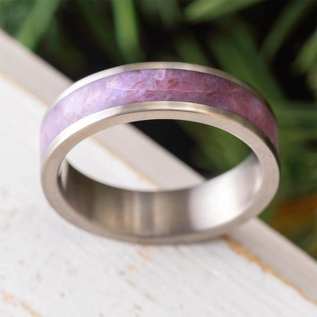 Purple Jade Wedding Band in Titanium