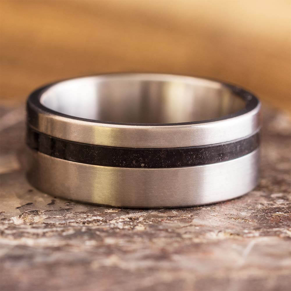 Black Lava Stone Wedding Band for Men