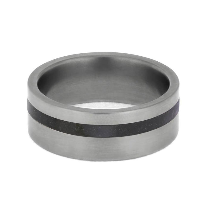 Silver ring with a black stripe on a white background