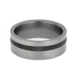 Silver ring with a black stripe on a white background