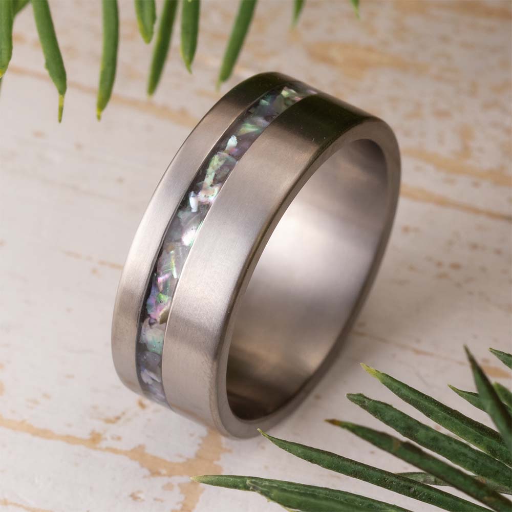 Abalone Wedding Band for Men in Matte Titanium